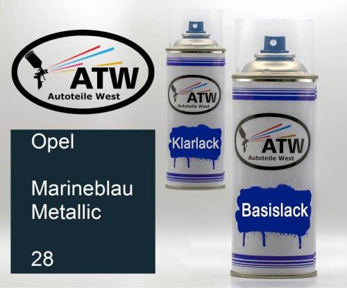 Opel, Marineblau Metallic, 028: 400ml Sprühdose + 400ml Klarlack - Set, von ATW Autoteile West.